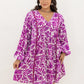 Plus Size Printed V-Neck Balloon Sleeve Mini Dress - DAVERRI FASHIONS