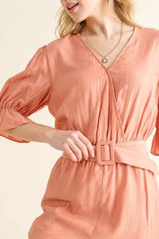 And The Why Flounce Sleeves Romper with Belt | Rompers Daverri Fashions