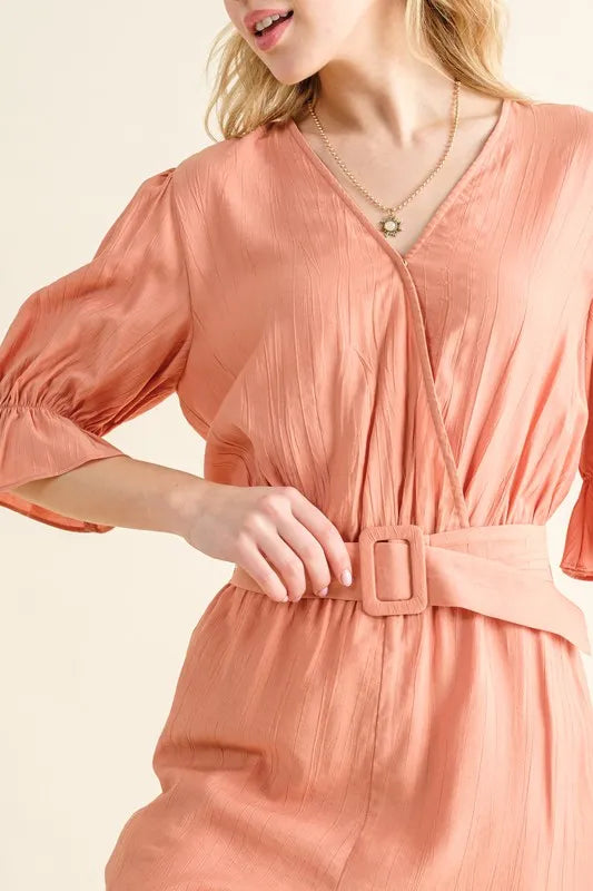 And The Why Flounce Sleeves Romper with Belt | Rompers Daverri Fashions