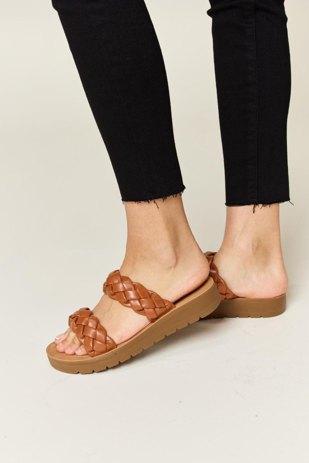 Woven Dual Band Platform Sandals SLIDES