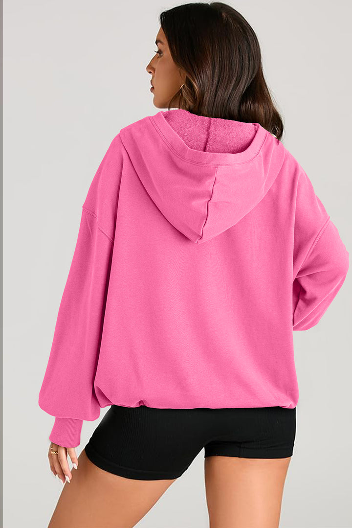 Pocketed Half Zip Long Sleeve Hoodie Tops