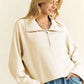 Davi & Dani Drawstring Hem Half Zip Raglan Sleeve Sweatshirt Ivory Sweatshirts