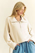 Davi & Dani Drawstring Hem Half Zip Raglan Sleeve Sweatshirt Ivory Sweatshirts