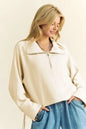 Davi & Dani Drawstring Hem Half Zip Raglan Sleeve Sweatshirt - DAVERRI FASHIONS