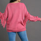 Umgee Full Size Fringe Round Neck Long Sleeve Sweater