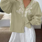 Daverri Fashions Embroidered Notched Long Sleeve Blouse - DAVERRI FASHIONS