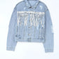 Sequin Fringe Trim Distressed Button Up Denim Jacket - DAVERRI FASHIONS