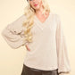VERY J Two Tone Ribbed V-Neck Exposed Seam Top - DAVERRI FASHIONS