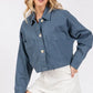 bytos Button Down Cropped Denim Jacket with Patch Pockets French Blue