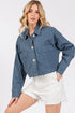 bytos Button Down Cropped Denim Jacket with Patch Pockets French Blue