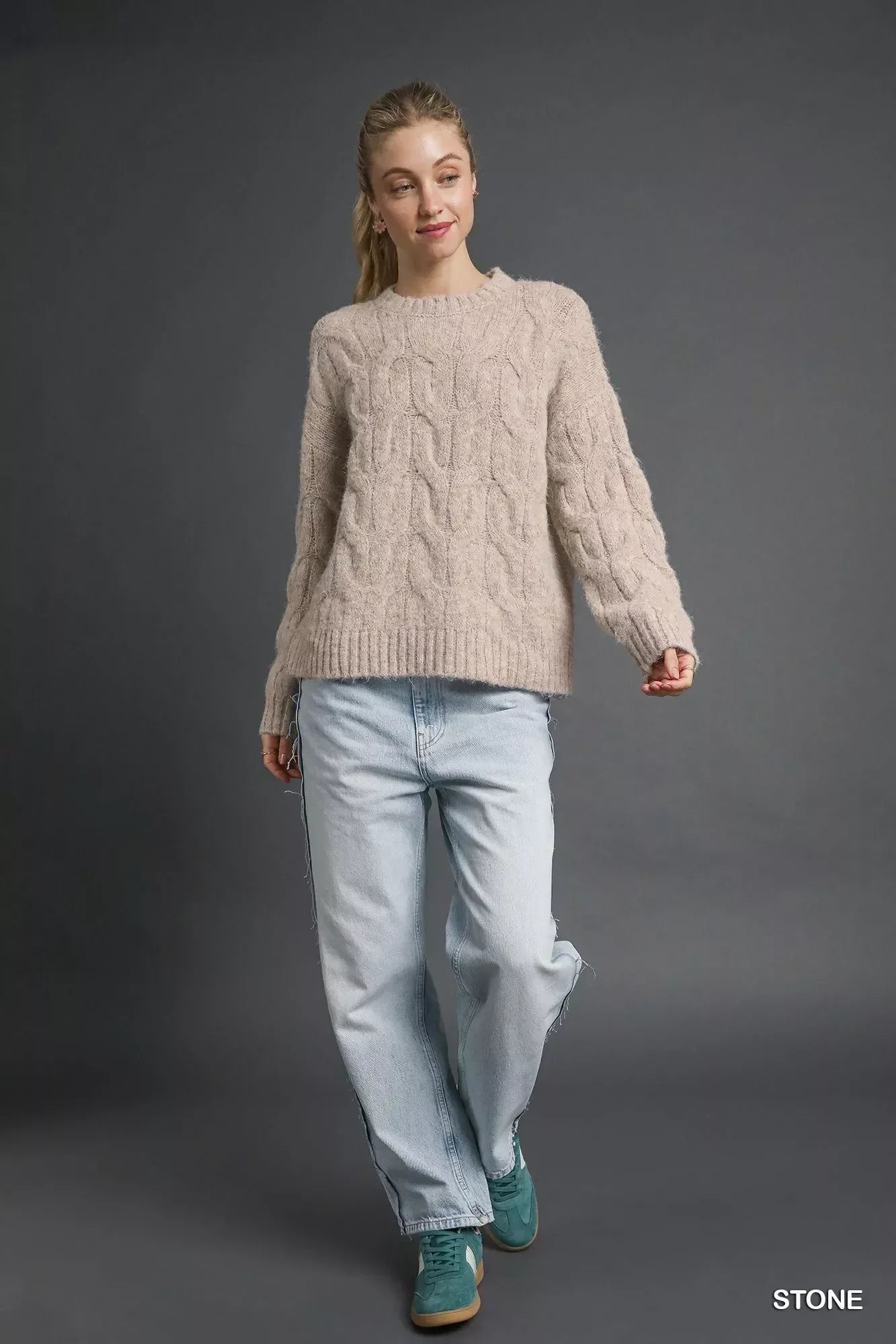 Umgee Cable Knit Cozy Sweater - DAVERRI FASHIONS