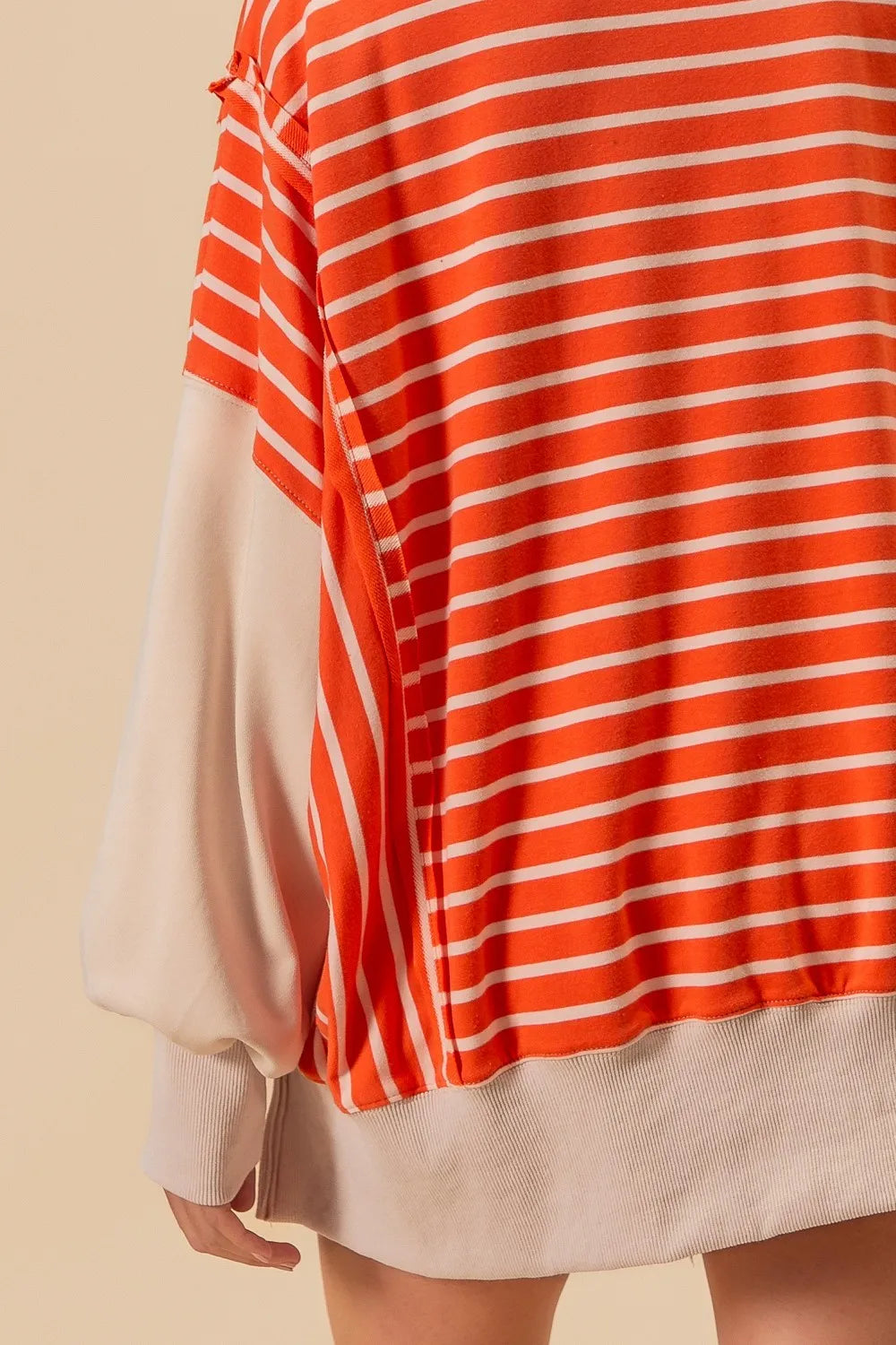 BiBi Stripe Knit Loose Fit Top With Cut Edge Detail Tops