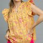 Umgee Printed Ruffle Cap Sleeve Blouse - DAVERRI FASHIONS
