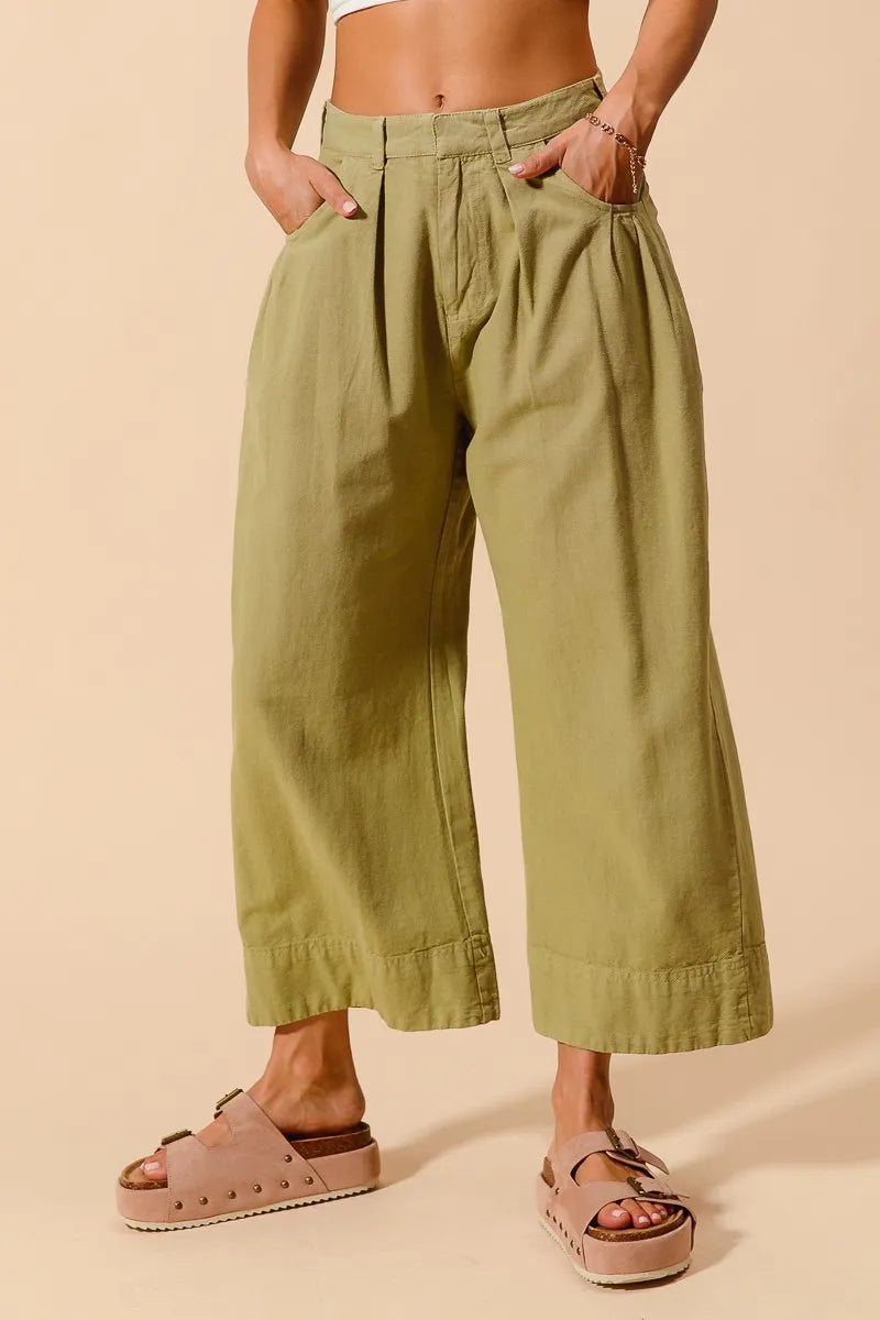 SO ME Mid Rise Wide Leg Chino Pants With Pockets Pants