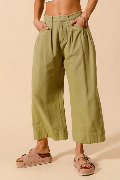 SO ME Mid Rise Wide Leg Chino Pants With Pockets - DAVERRI FASHIONS