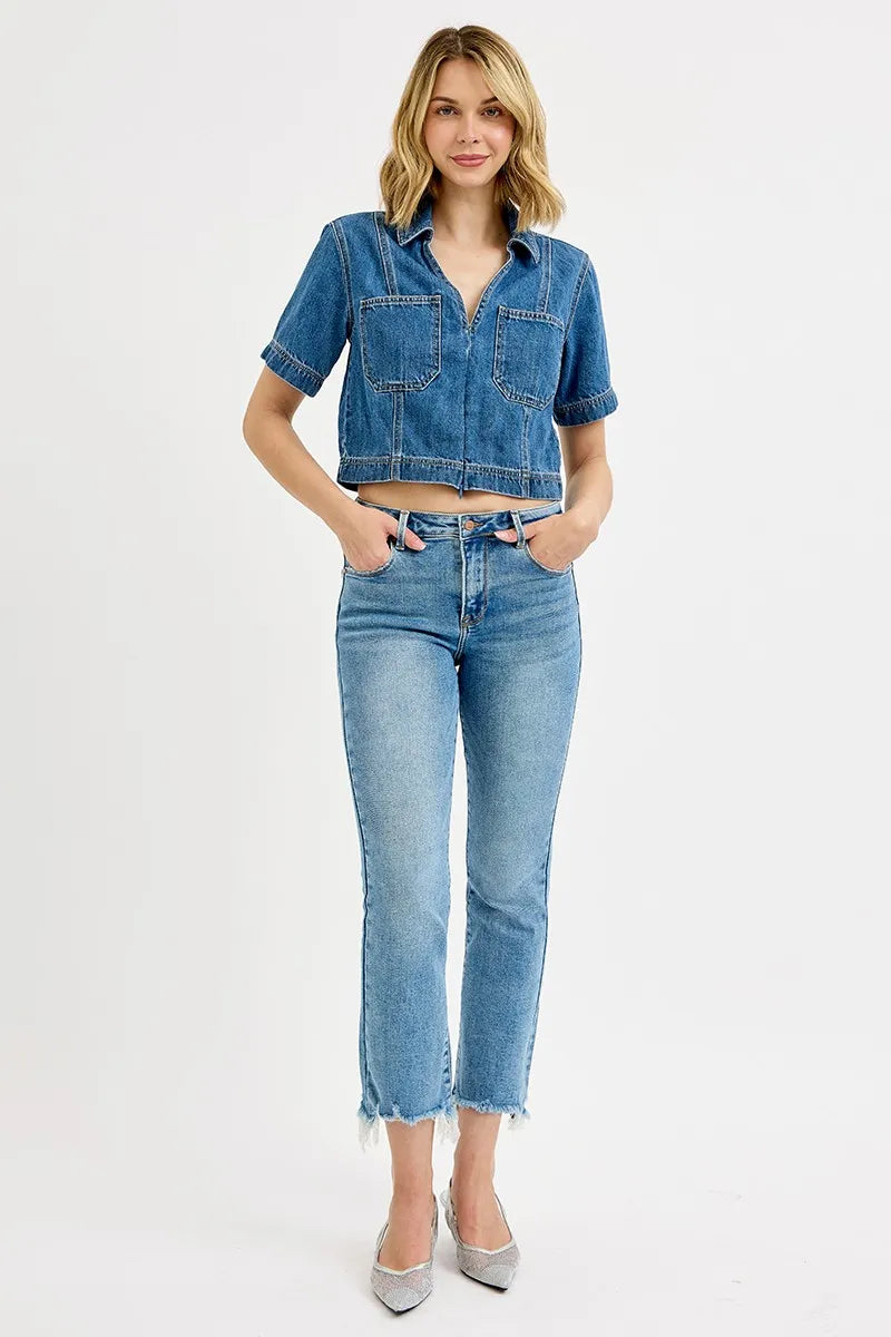 RISEN Full Size High Rise Crop Straight Slim Jeans Plus Size Jeans