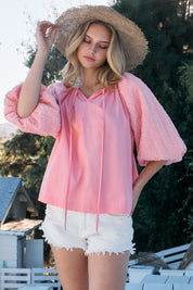 ODDI Full Size Poplin Bubble Sleeve Blouse Blouses