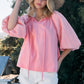 ODDI Full Size Poplin Bubble Sleeve Blouse Blouses
