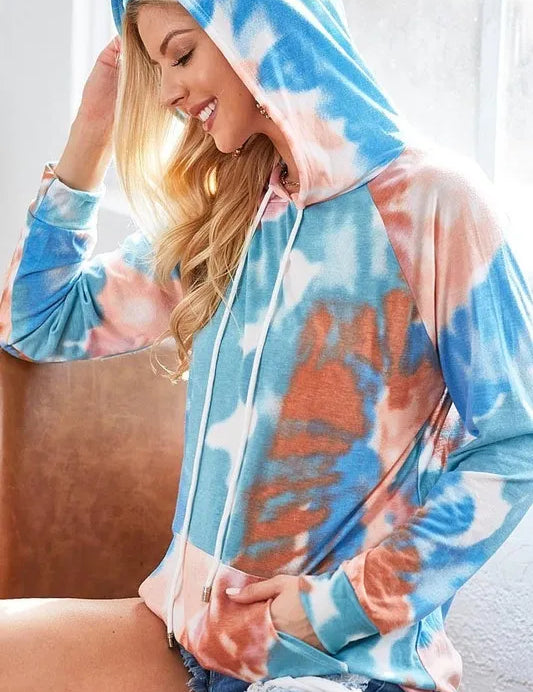 BiBi Tie Dye Jersey Knit Hoodie With Kangaroo Pocket | Hoodies Daverri Fashions