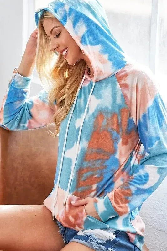 BiBi Tie Dye Jersey Knit Hoodie With Kangaroo Pocket - DAVERRI FASHIONS
