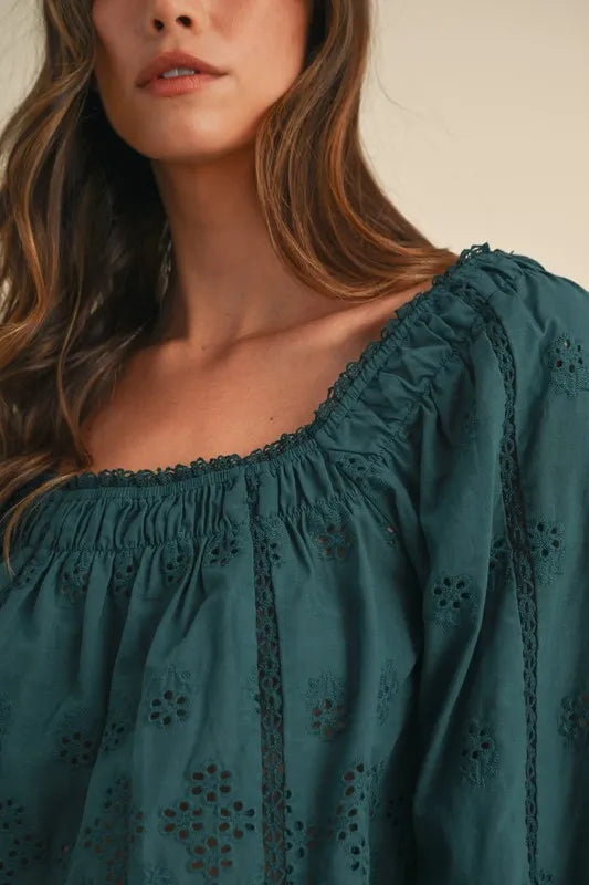 MABLE Embroidered Scalloped Lace Top and Short Set Outfit Sets