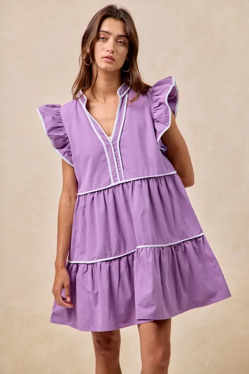 BiBi Gameday Theme Contrast Binding Ruffled Dress - DAVERRI FASHIONS