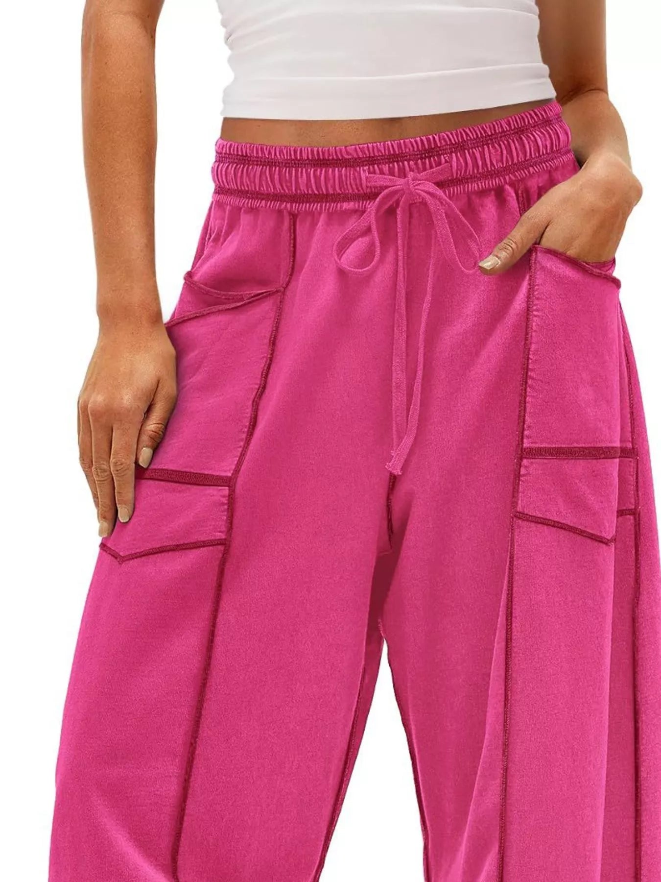 Drawstring Wide Leg Elastic Waist Pants | Pants Daverri Fashions
