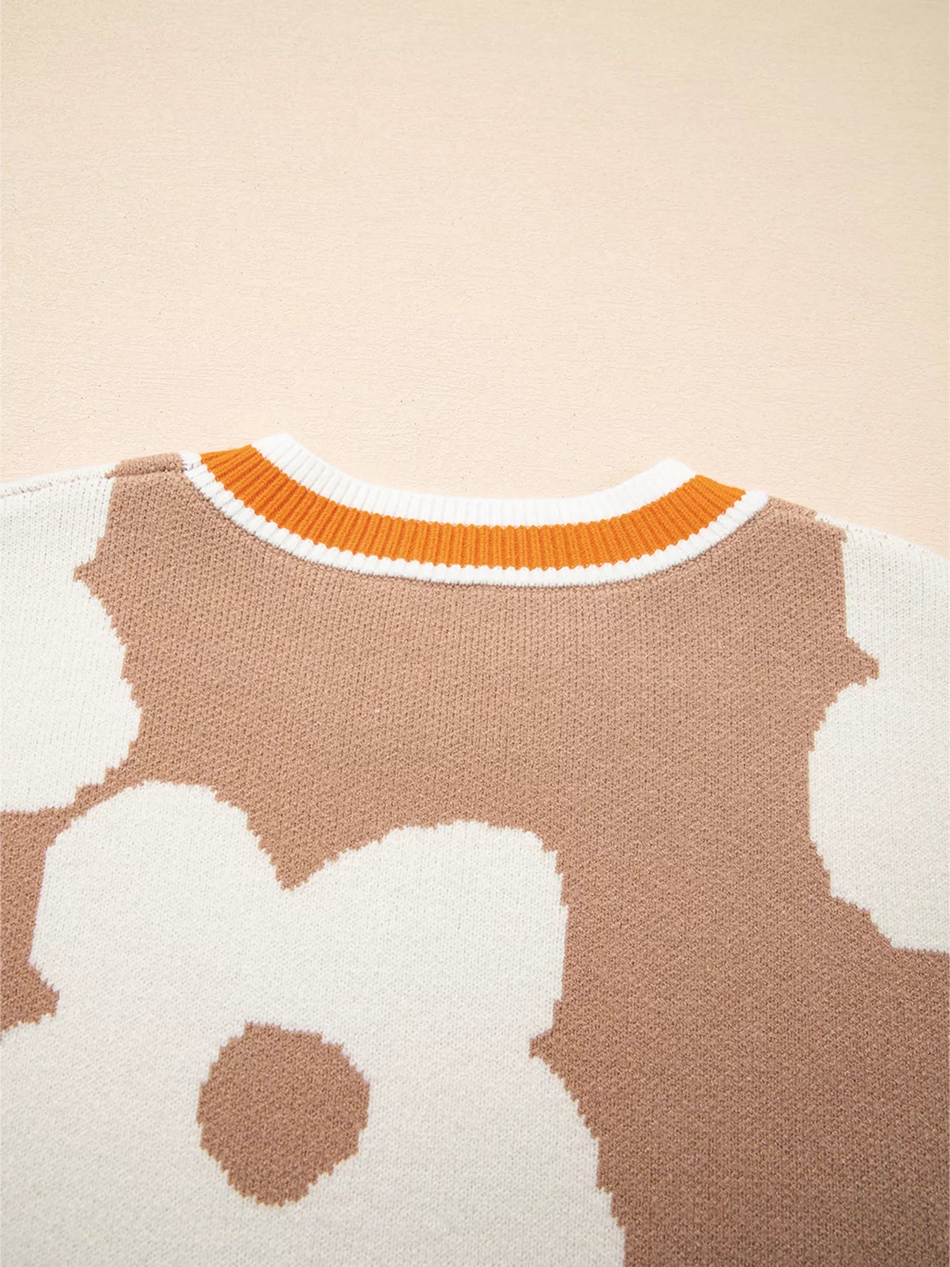 Flower Pattern Contrast Striped Baggy Sweater | Sweaters Daverri Fashions