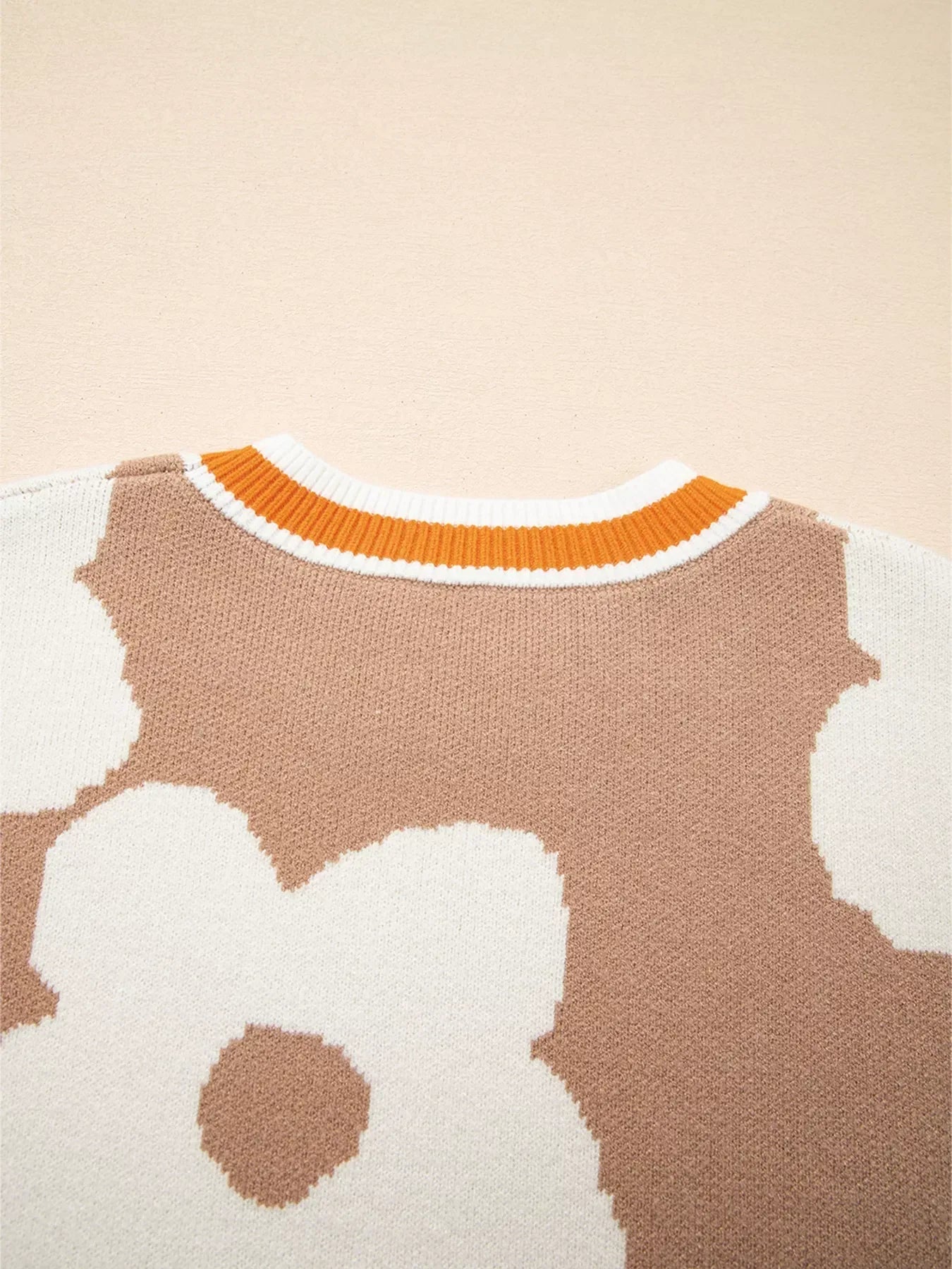 Flower Pattern Contrast Striped Baggy Sweater - DAVERRI FASHIONS