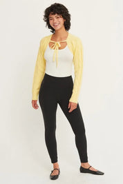 CREAMY YELLOW HYFVE Cable-Knit Tie-Front Shrug | Daverri Fashions