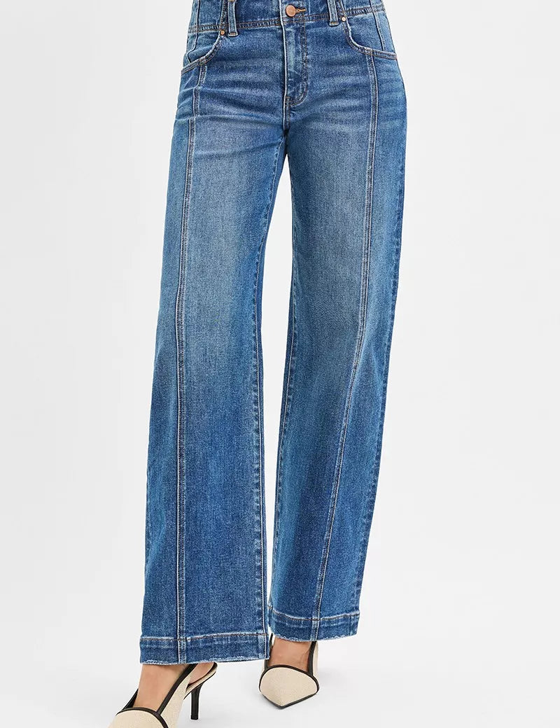 RISEN Mid Rise Fit Wide Baggy Jeans | Daverri Fashions