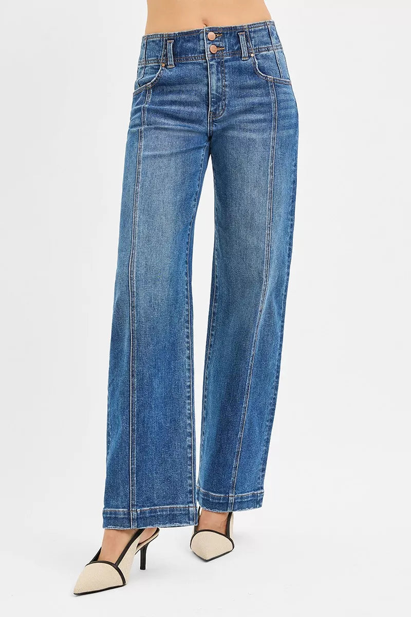 RISEN Mid Rise Fit Wide Baggy Jeans | Daverri Fashions