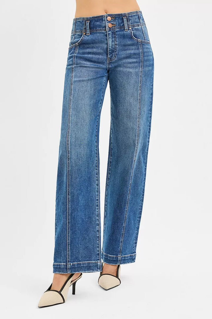 RISEN Mid Rise Fit Wide Baggy Jeans | Daverri Fashions