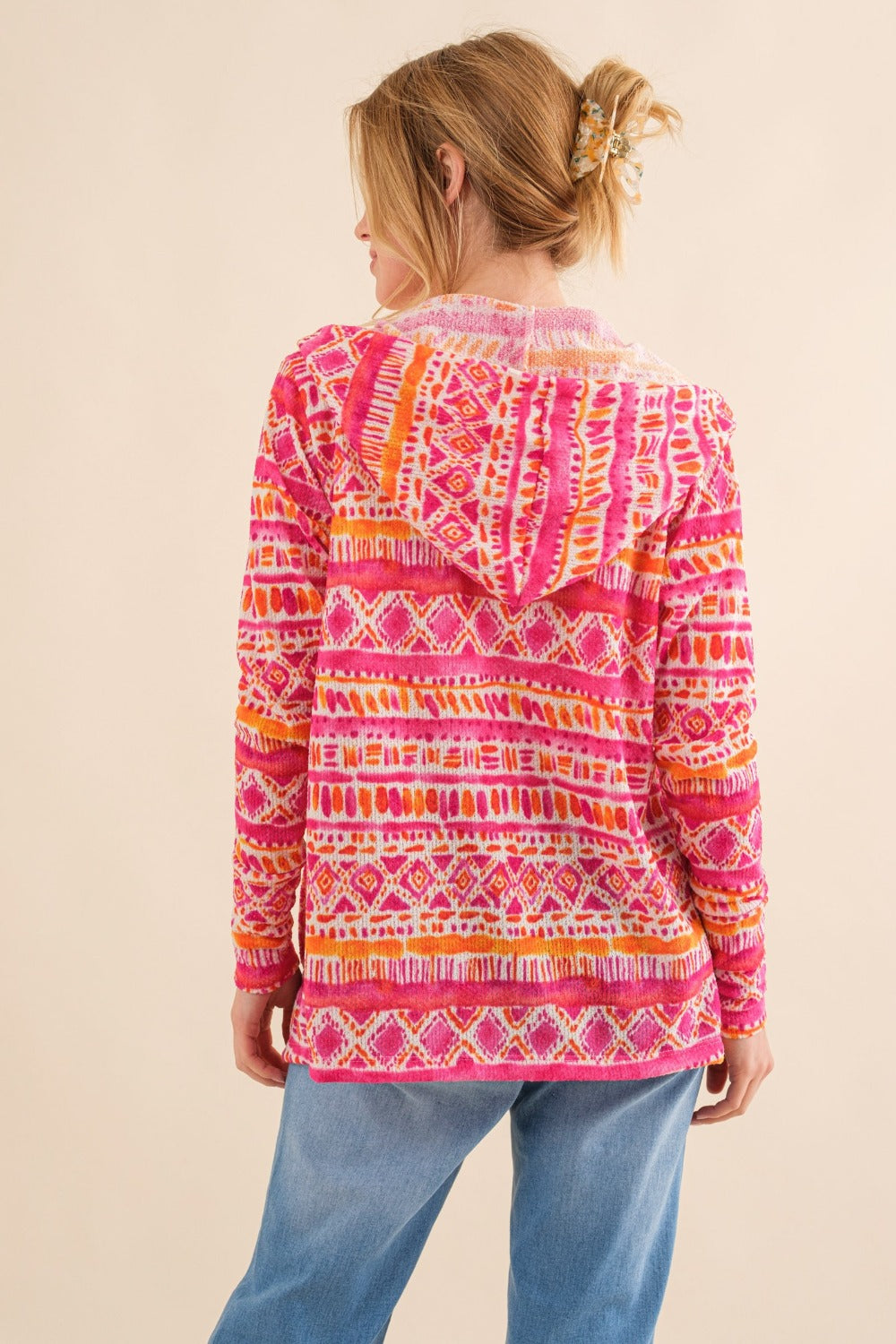 And The Why Full Size Printed Thermal Hooded Open Front Cardigan Cardigans