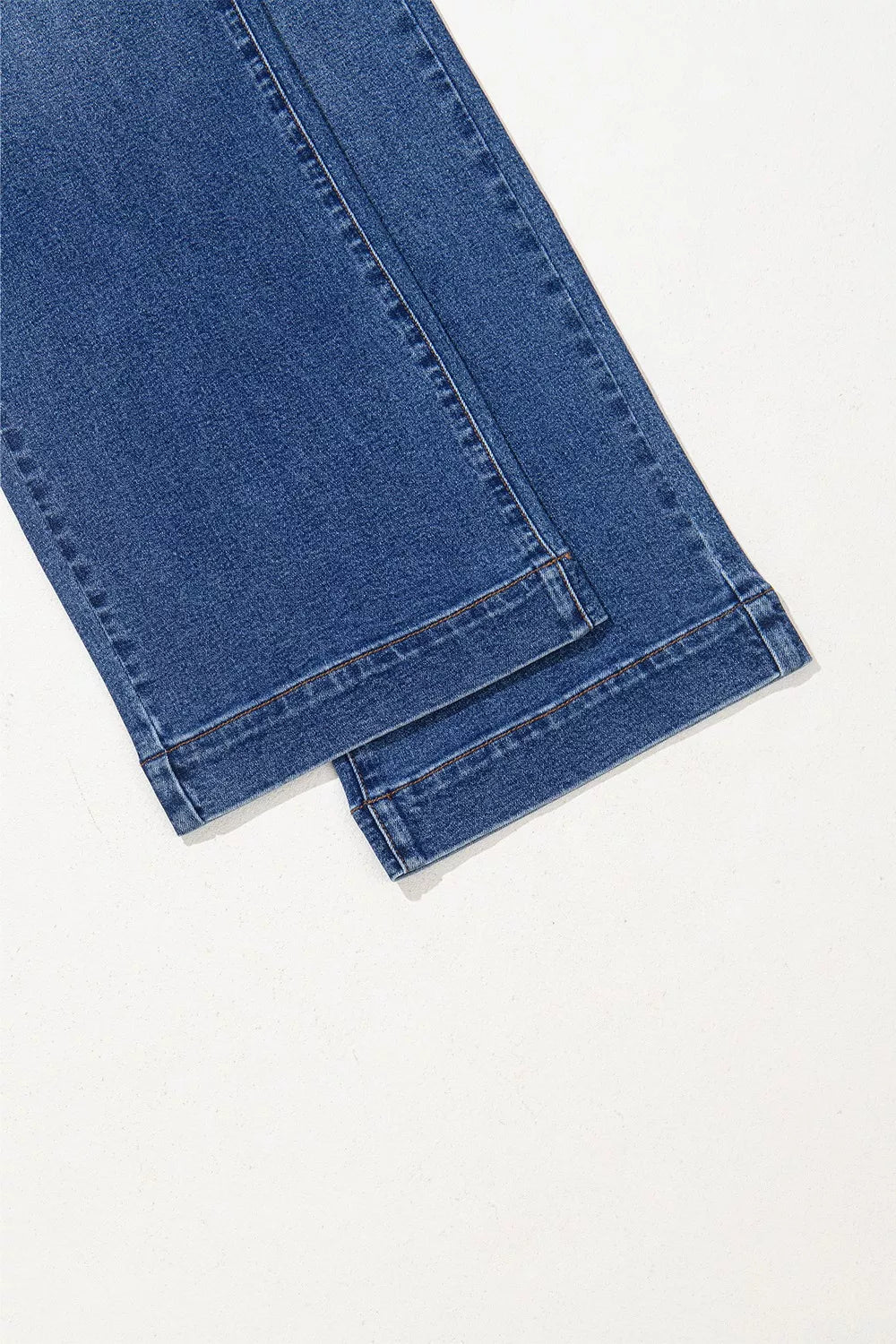 Daverri double button zip fly straight leg blue denim jeans with stitched cuffs