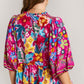 Umgee Full Size Floral Print Tie Neck Peplum Blouse Plus Size Blouses