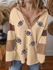 Color Block Striped Patchwork Sequin Rugby Graphic Polo Sweatshirt | Sweatshirts Daverri Fashions