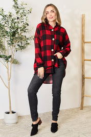 Plaid Button Front Hooded Shirt Clearance