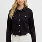 RISEN Full Size Irregular Fray Hem Button Up Denim Jacket Plus Size Black 3XL