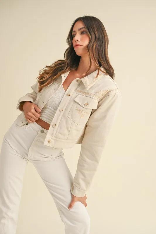 MABLE Embroidered Quilted Cropped Jacket