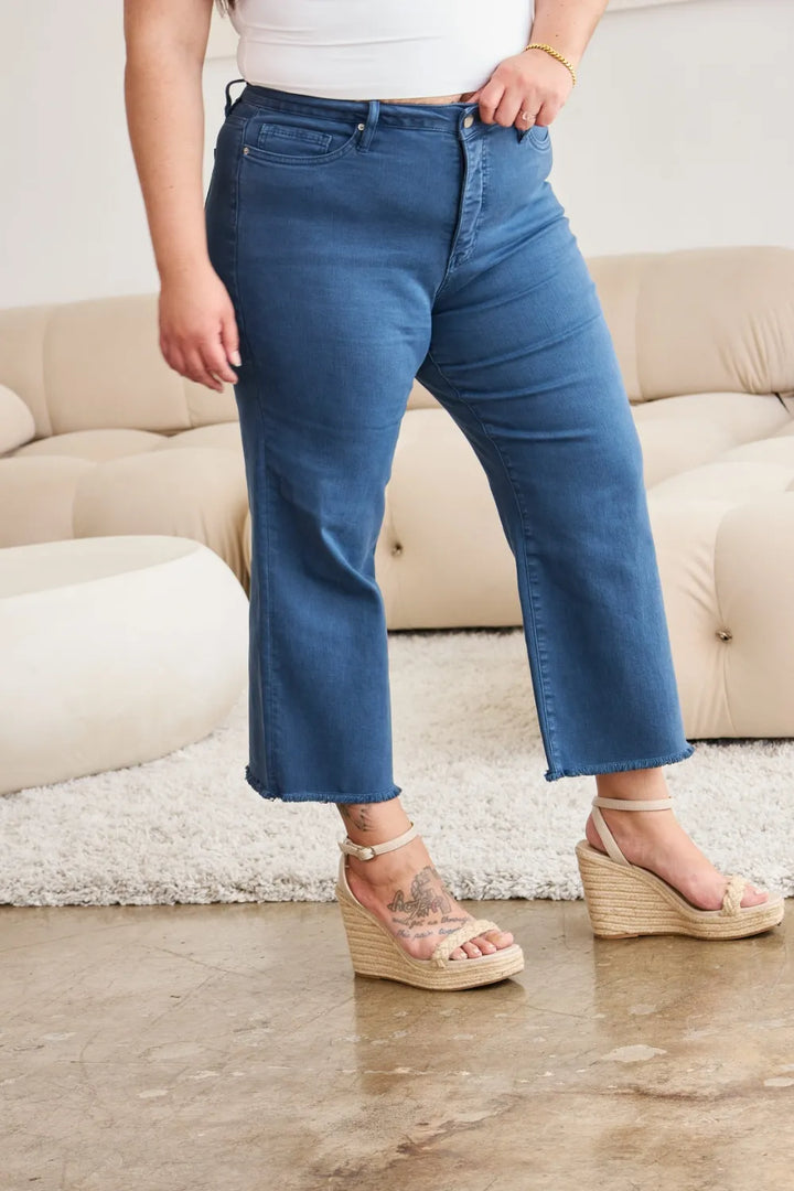 RFM Crop Chloe Tummy Control High Waist Raw Hem Jeans Jeans