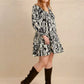 Plus Size Printed V-Neck Long Sleeve Mini Dress - DAVERRI FASHIONS