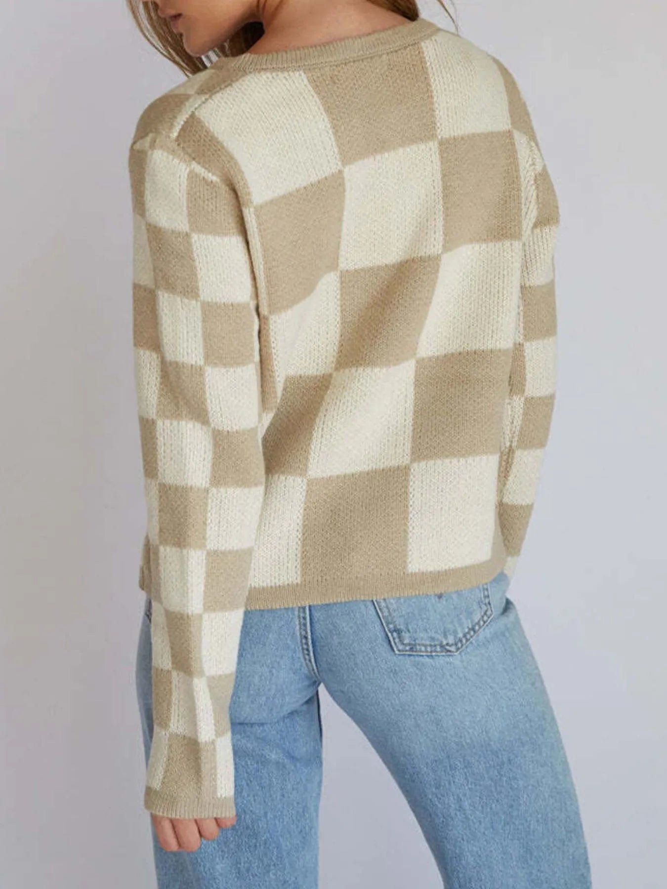 Checkered Tie-Front Cropped Cardigan | Cardigans Daverri Fashions