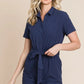 Lime 'N' Chili Collared Button Down Romper with Tie Belt Rompers