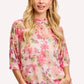 BiBi soft pink floral print blouse with 3/4 sleeves relaxed fit