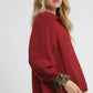 Umgee Half Button Blouse with Leopard Print Trim - DAVERRI FASHIONS