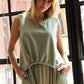 Light Green Drawstring Hem Round Neck Tank and Pants Set Outfit Sets