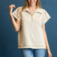 Umgee Frill Hem Half-Zip Collared Blouse - DAVERRI FASHIONS
