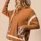 BiBi Mock Neck Sweater with Leopard Pocket Sweaters