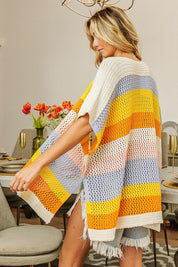 BiBi Openwork Striped Open Front Knit Cardigan | Cardigans Daverri Fashions